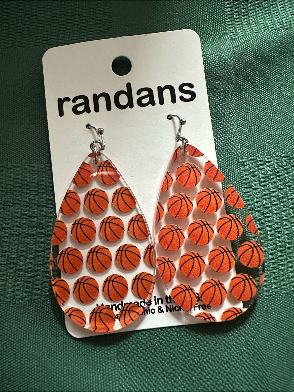 Randans - Acrylic/Resin Basketball Print Teardrop Earrings (Sports Collection)